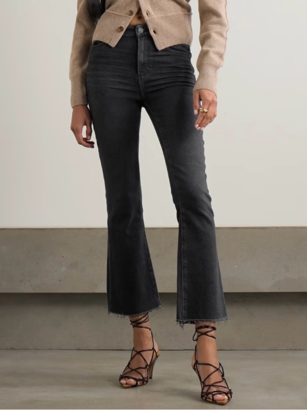 Paige Claudine Frayed High Waist Ankle Flare Jeans Abbey Grey Raw Hem